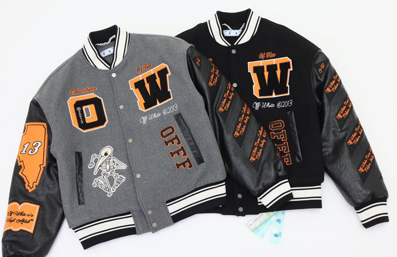 OFF - WHITE Black wool and leather varsity jacket