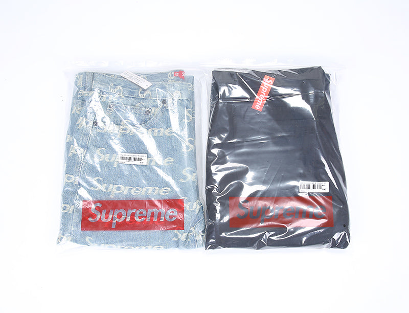 Supreme Frayed Logos Denim Trucker Pants BLACK