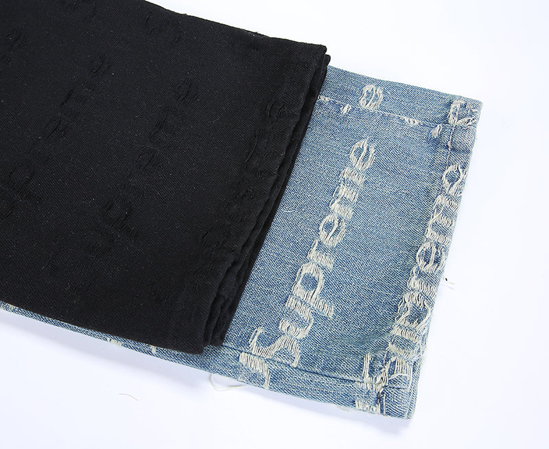 Supreme Frayed Logos Denim Trucker Pants BLUE