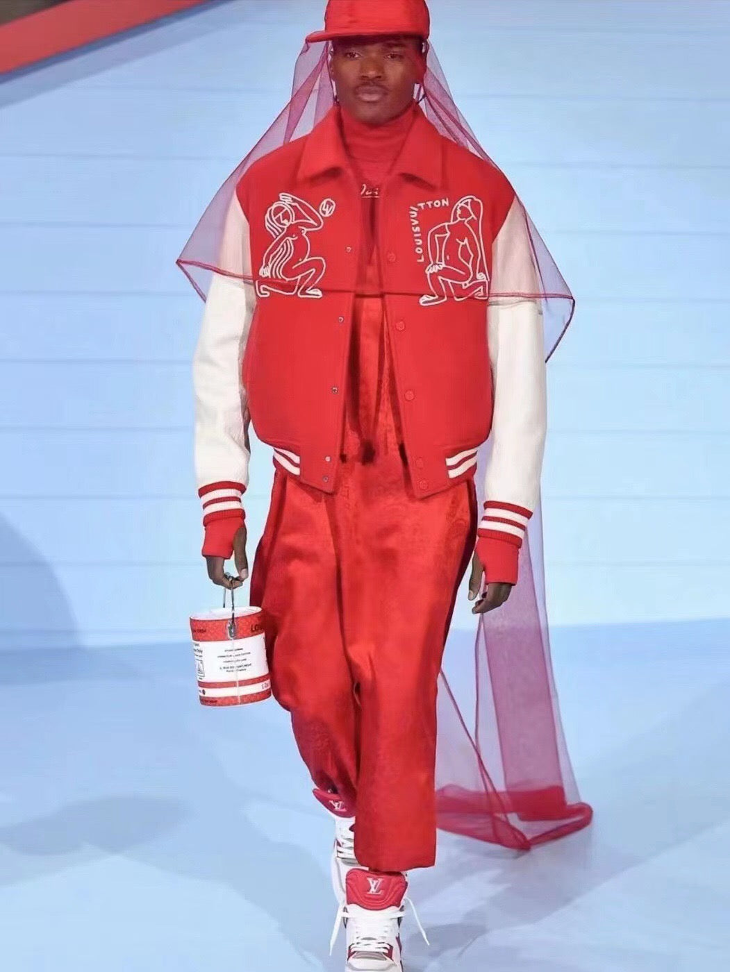 RED LEATHER BOMBER VARSITY JACKET | LOUIS VUITTON