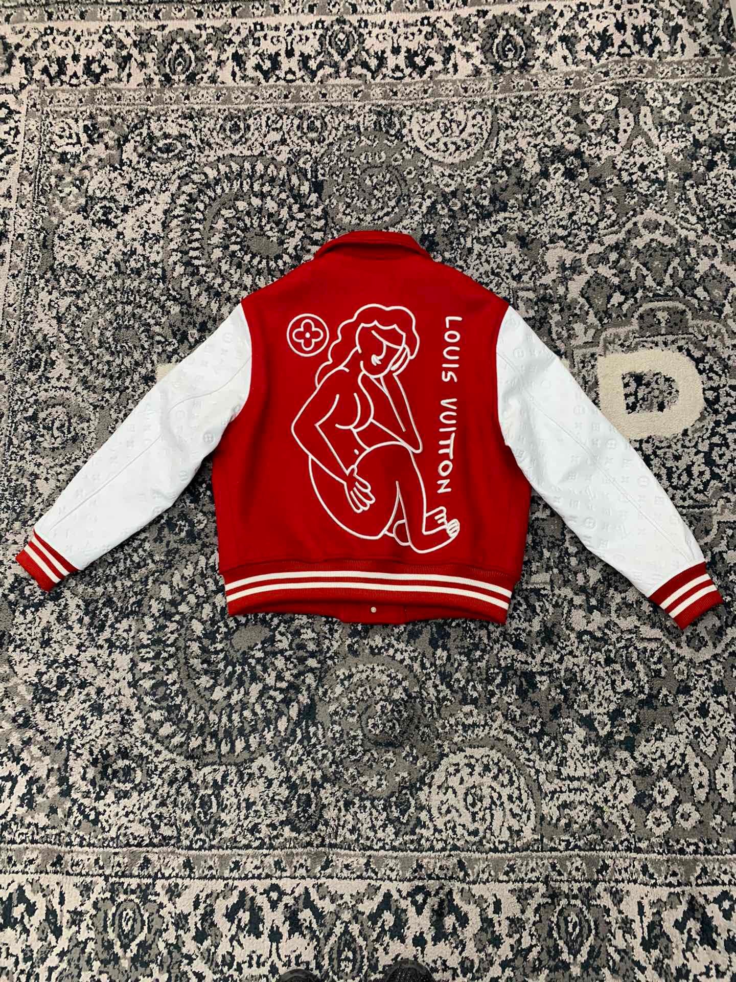 RED LEATHER BOMBER VARSITY JACKET | LOUIS VUITTON