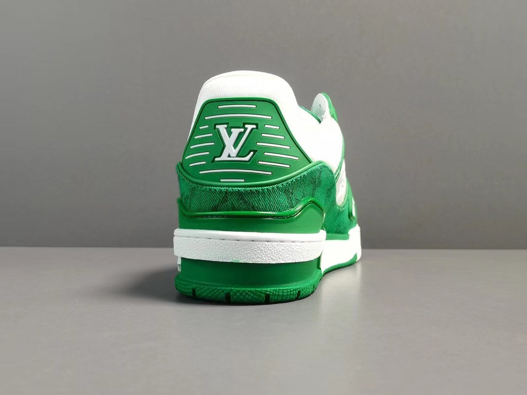 Louis Vuitton Trainer Green Monogram Denim White