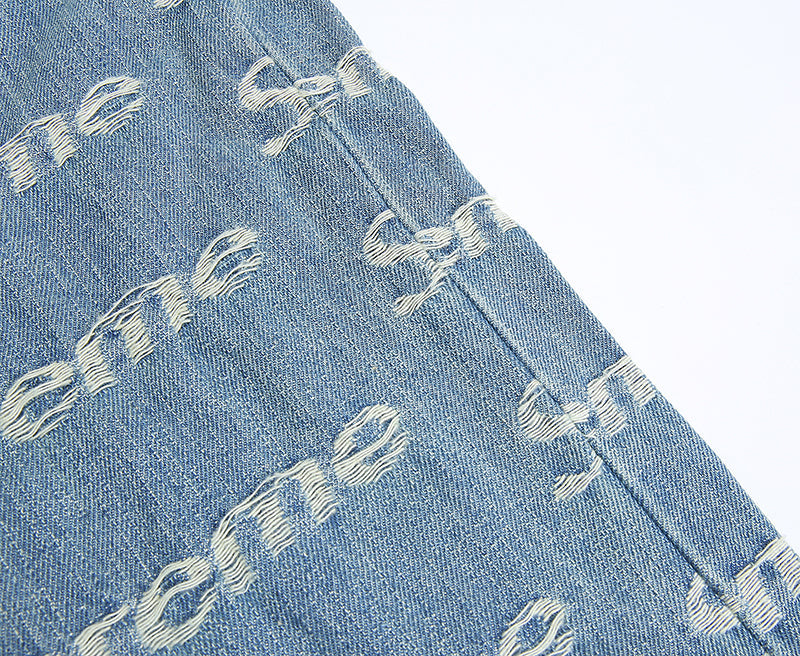 Supreme Frayed Logos Denim Trucker Pants BLUE