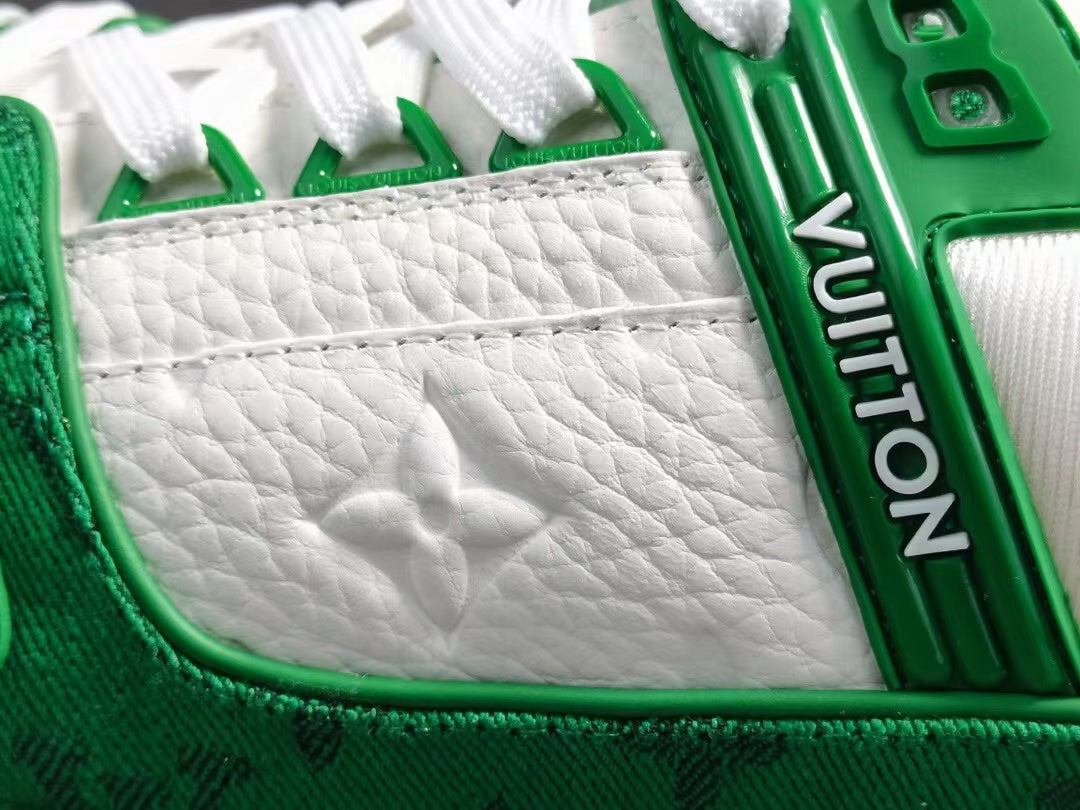 Louis Vuitton Trainer Green Monogram Denim White