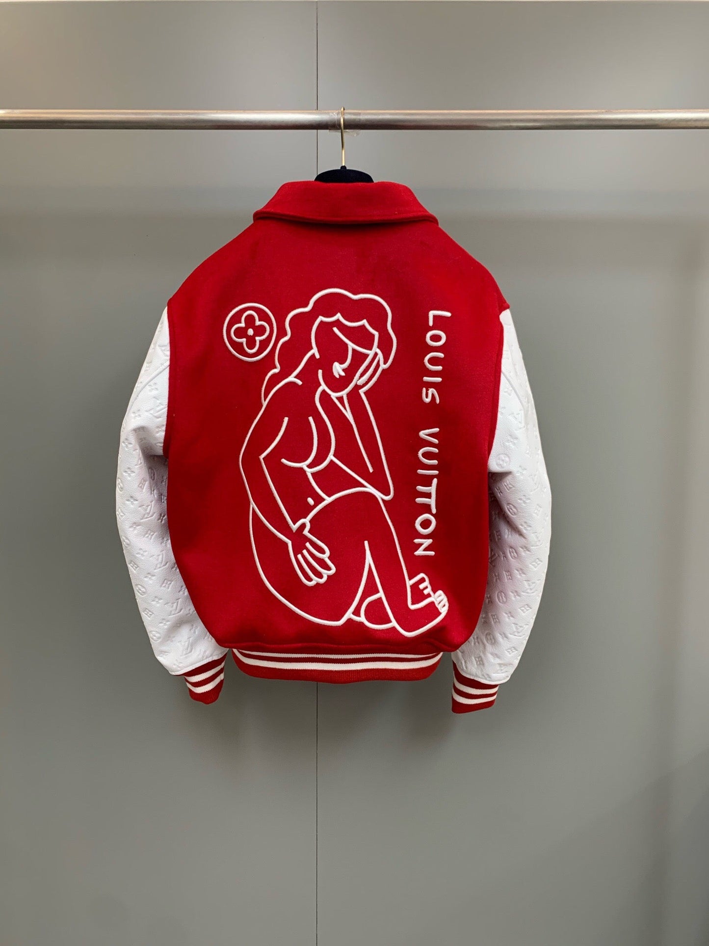 RED LEATHER BOMBER VARSITY JACKET | LOUIS VUITTON