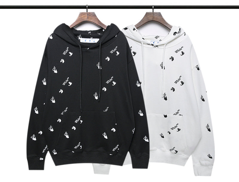 Off-White Oversized Fit Allover Logo Hoodie Black