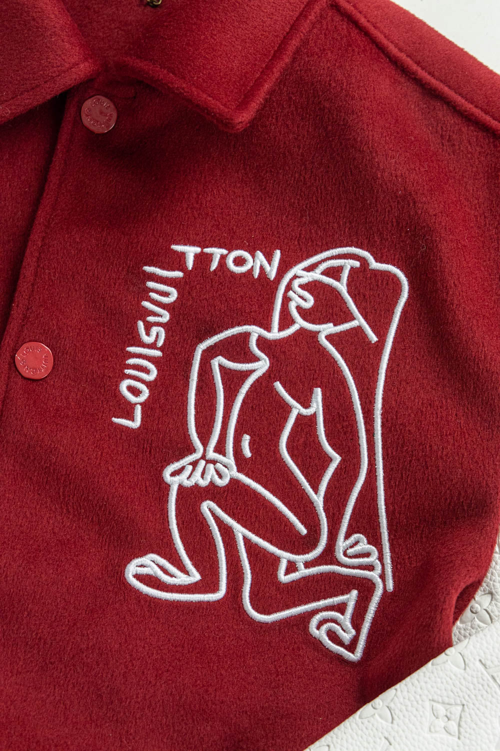 RED LEATHER BOMBER VARSITY JACKET | LOUIS VUITTON