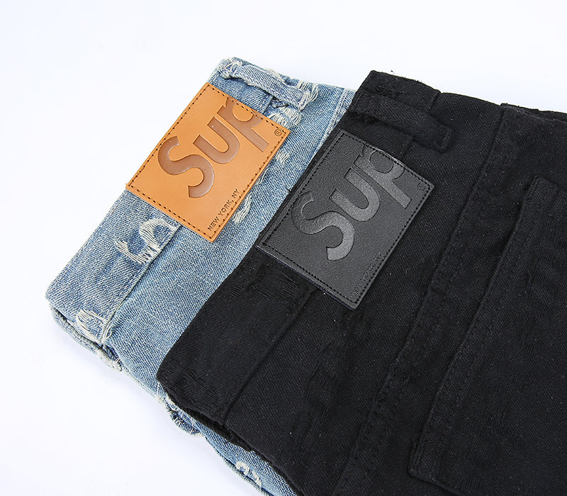 Supreme Frayed Logos Denim Trucker Pants BLUE