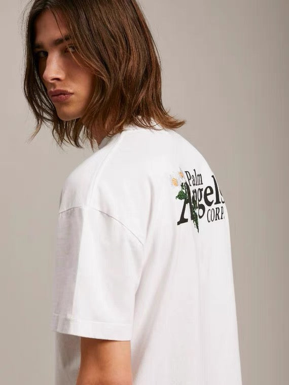 Palm Angels Floral Embroidery Logo-print T-shirt