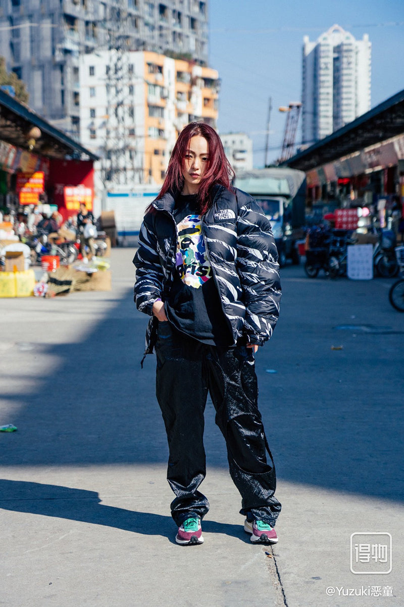 THE NORTH FACE 1996 NUPSET ZEBRA LOGO PATTERN JACKET BLACK