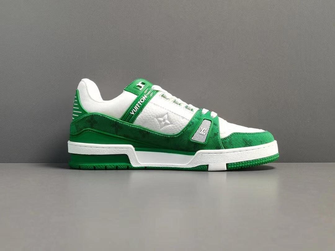 Louis Vuitton Trainer Green Monogram Denim White