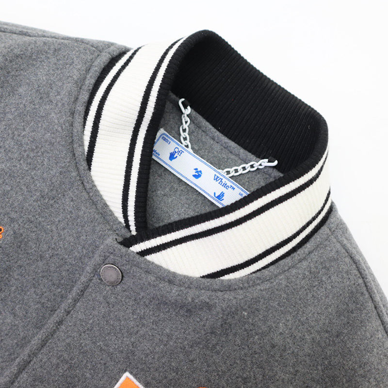 OFF - WHITE Grey wool and leather varsity jacket
