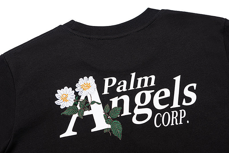 Palm Angels Floral Embroidery Logo-print T-shirt