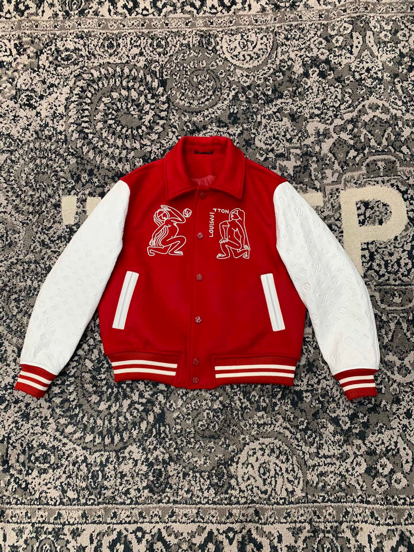 RED LEATHER BOMBER VARSITY JACKET | LOUIS VUITTON