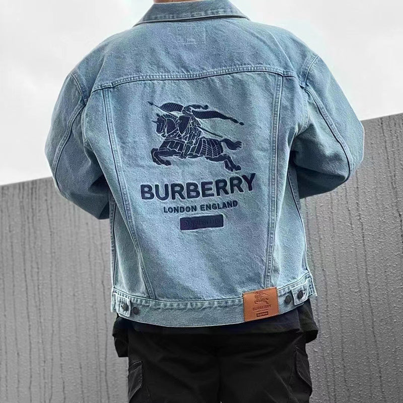 Supreme Burberry Denim Trucker Jacket Washed Blue