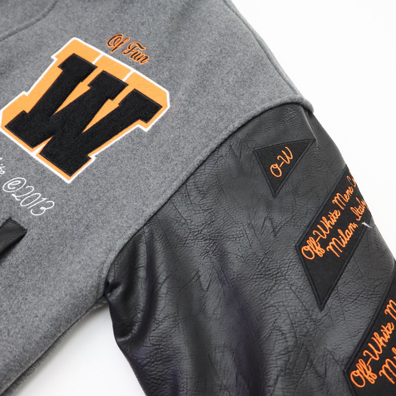 OFF - WHITE Grey wool and leather varsity jacket