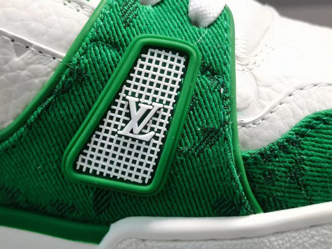 Louis Vuitton Trainer Green Monogram Denim White