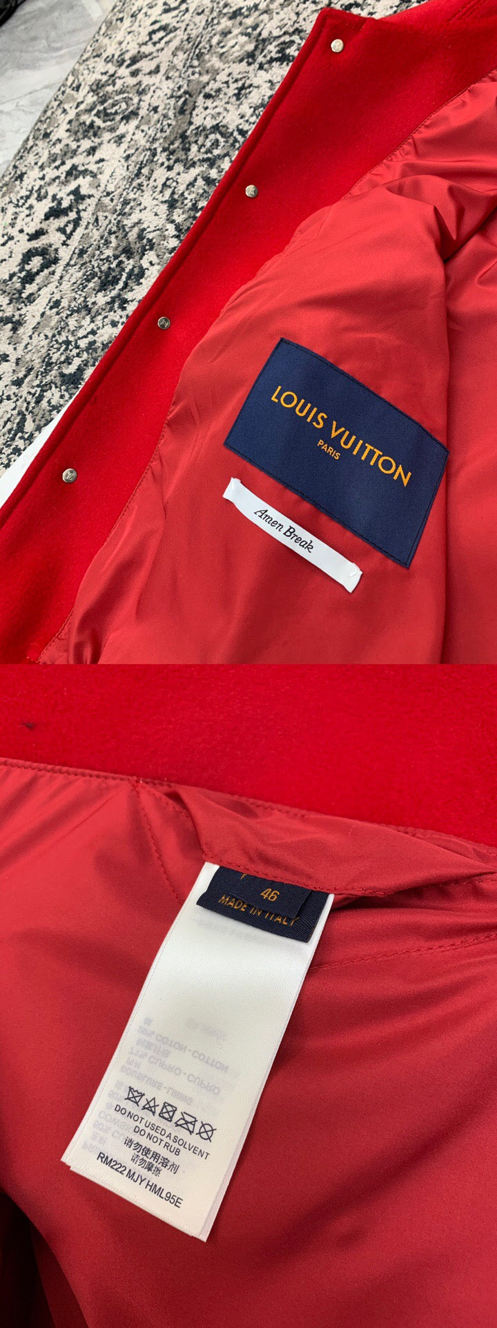 RED LEATHER BOMBER VARSITY JACKET | LOUIS VUITTON