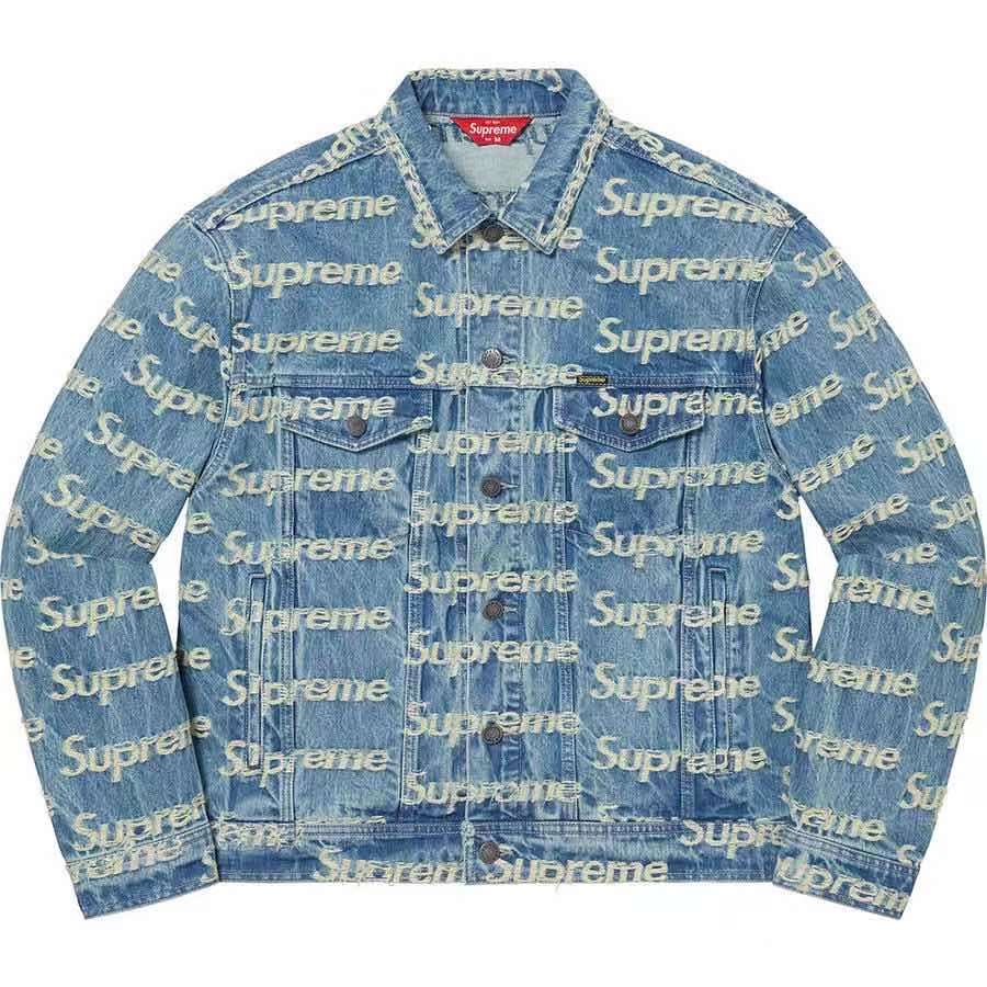 Supreme Frayed Logos Denim Trucker Jacket Blue