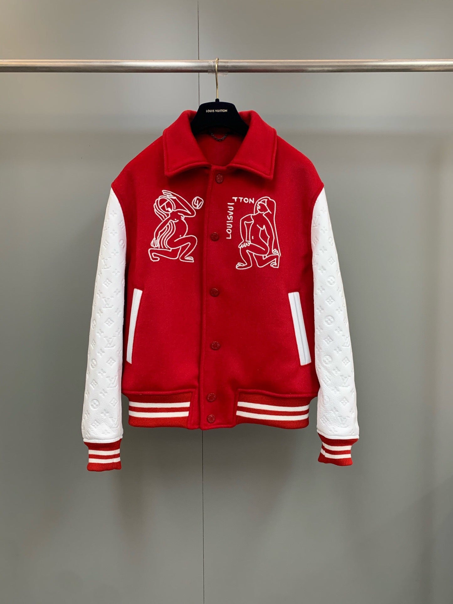 RED LEATHER BOMBER VARSITY JACKET | LOUIS VUITTON