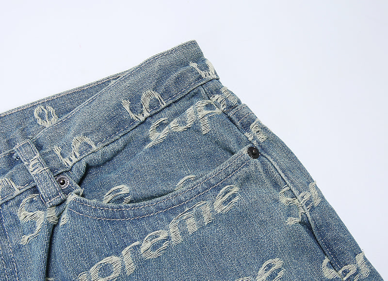 Supreme Frayed Logos Denim Trucker Pants BLUE