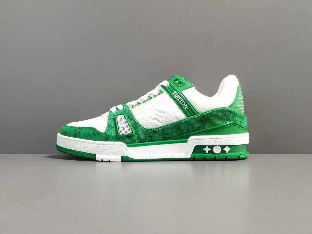 Louis Vuitton Trainer Green Monogram Denim White