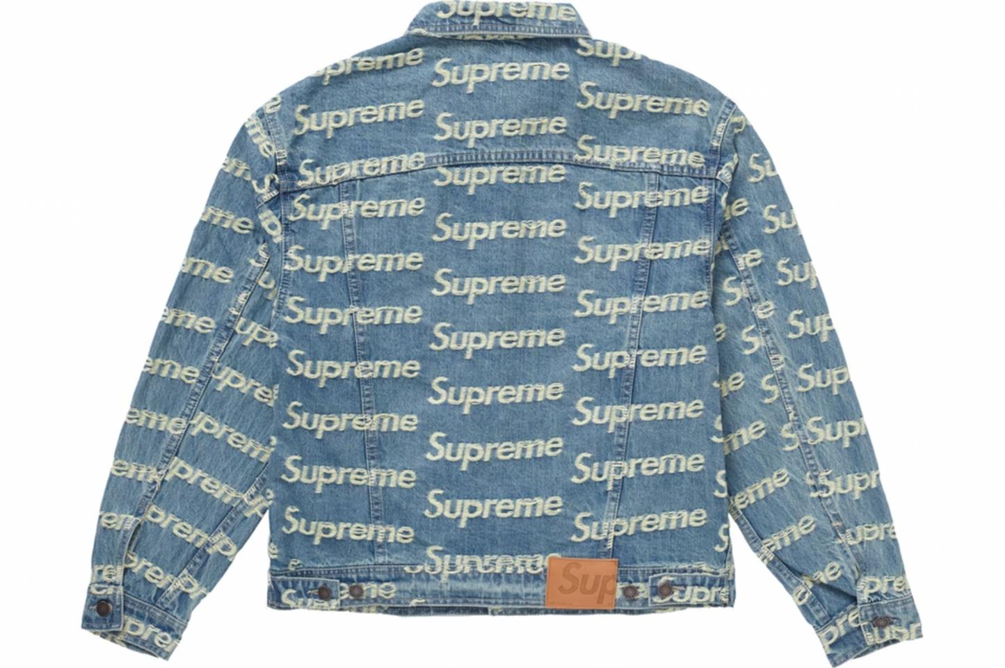 Supreme Frayed Logos Denim Trucker Jacket Blue