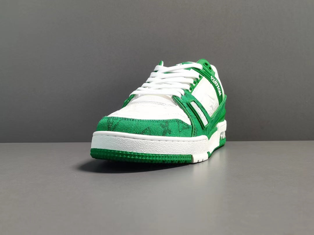 Louis Vuitton Trainer Green Monogram Denim White