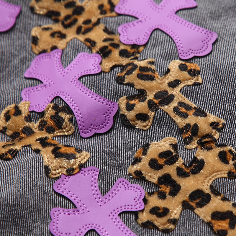 Chrome Hearts Pink and Leopard Cross Patch Jeans