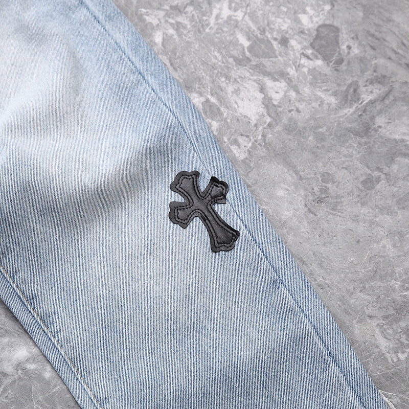 Chrome Hearts Leather Cross Patch Jeans