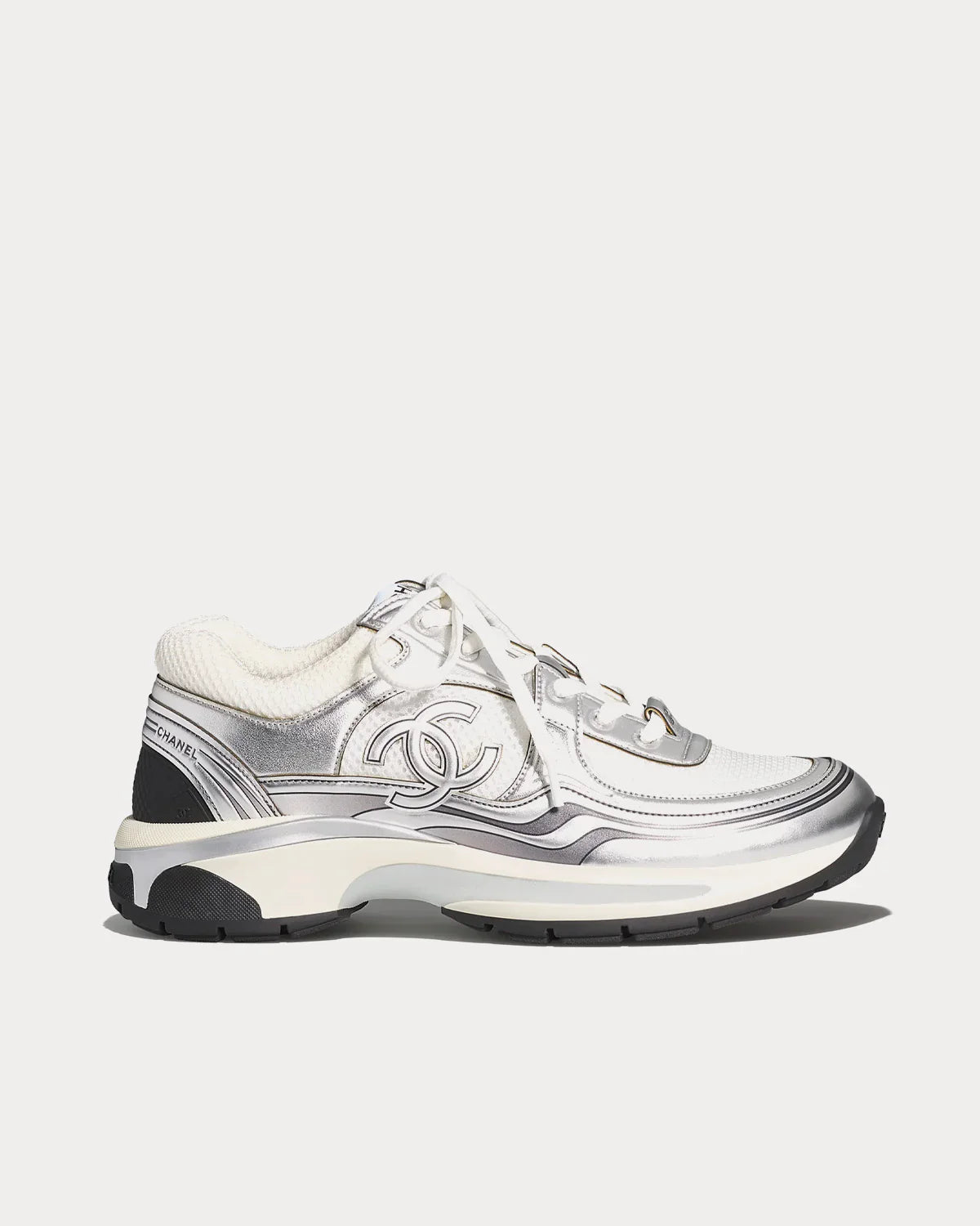 Chanel Fabric & Laminated White & Silver Low