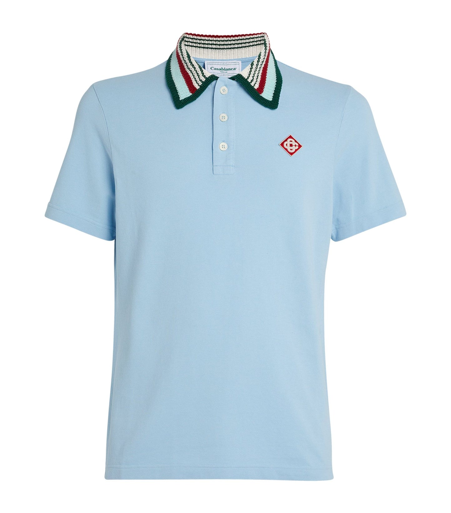 CASABLANCA Stripe Knit Collar Polo Shirt Blue