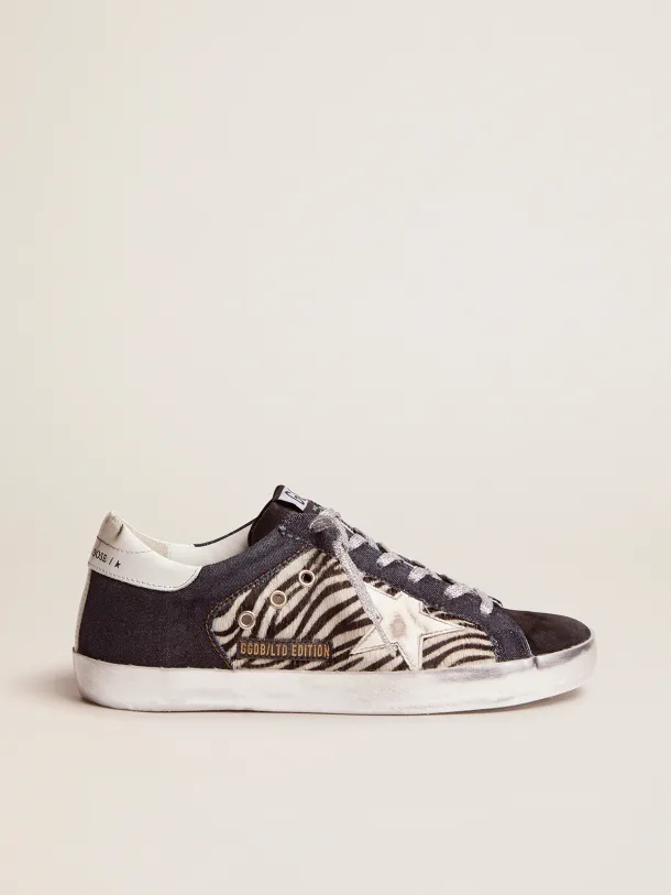 Golden Goose LAB Limited Edition Super-Star sneakers in denim, zebra-print pony skin and suede