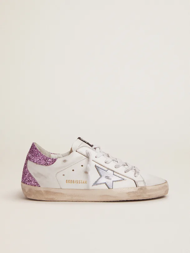 Golden Goose Super-Star LTD lavender glitter heel tab and light-blue metallic leather star