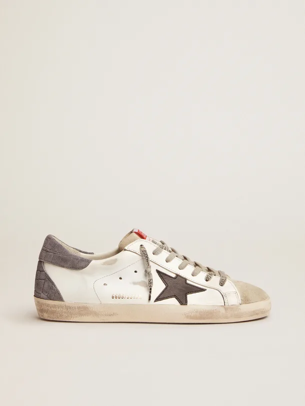 Golden Goose Super-Star LTD black leather star and gray crocodile-print