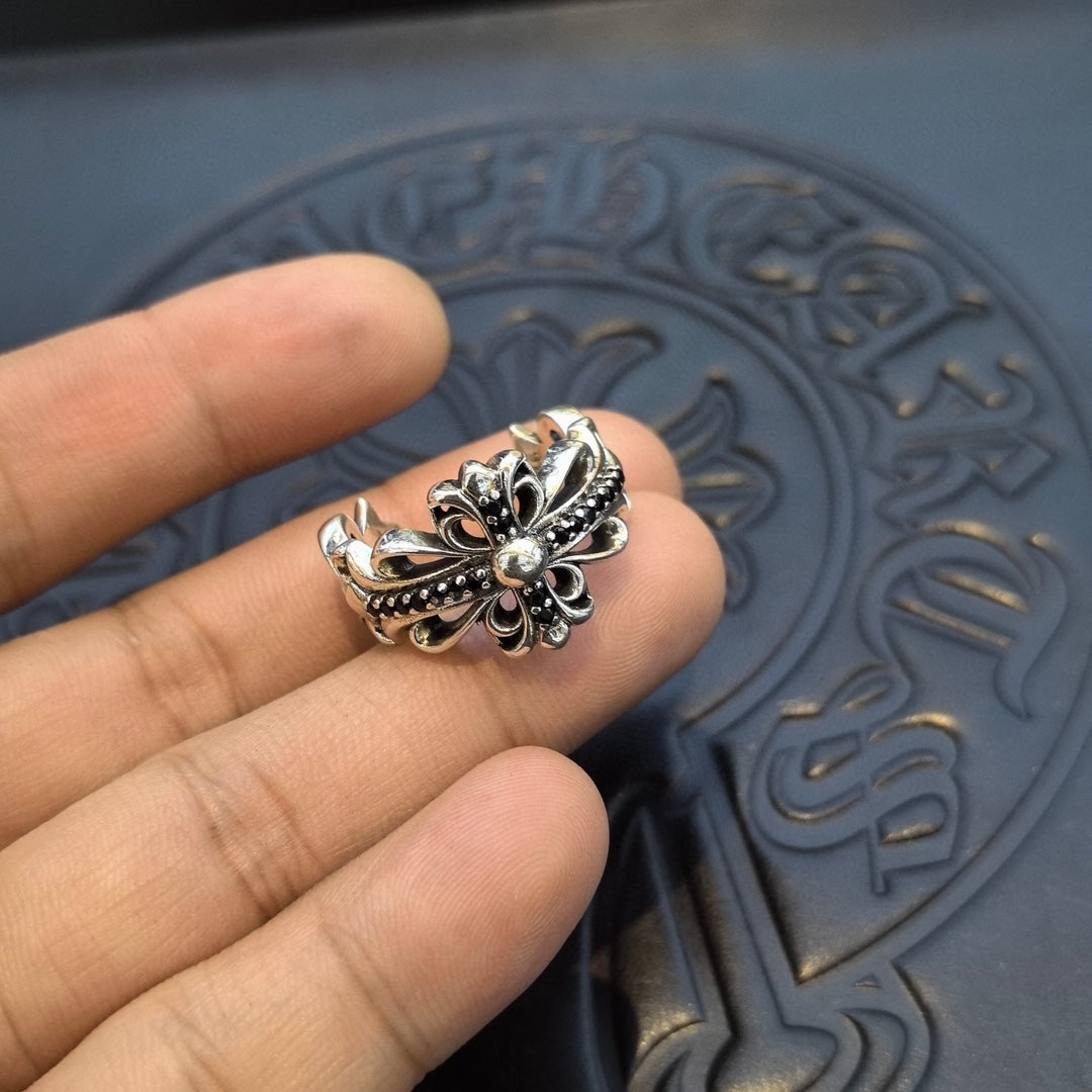 Chrome Hearts - Silver Clear Stones Black Ring