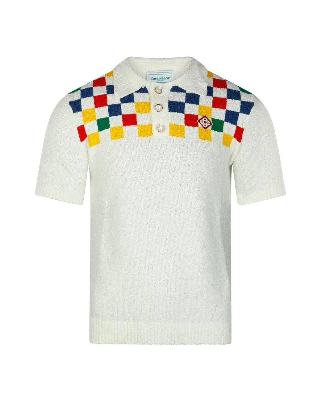 CASABLANCA Logo Patch Check Panelled Knitted Polo Shirt