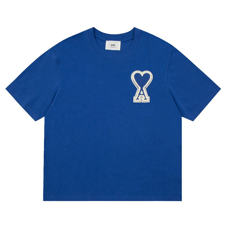 AMI Paris Oversized Logo-Appliquéd Cotton-Jersey T-Shirt Blue