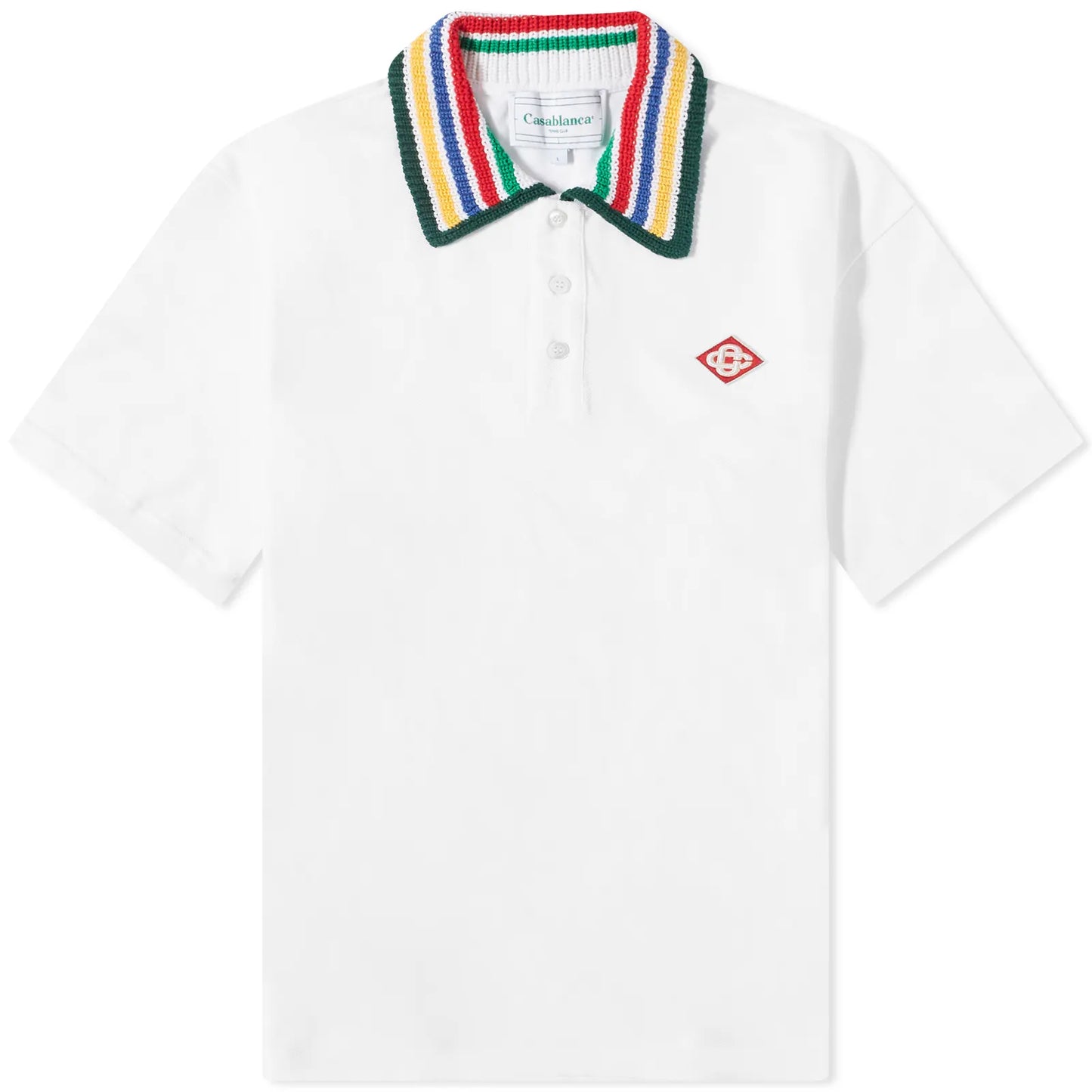 CASABLANCA Stripe Knit Collar Polo Shirt White