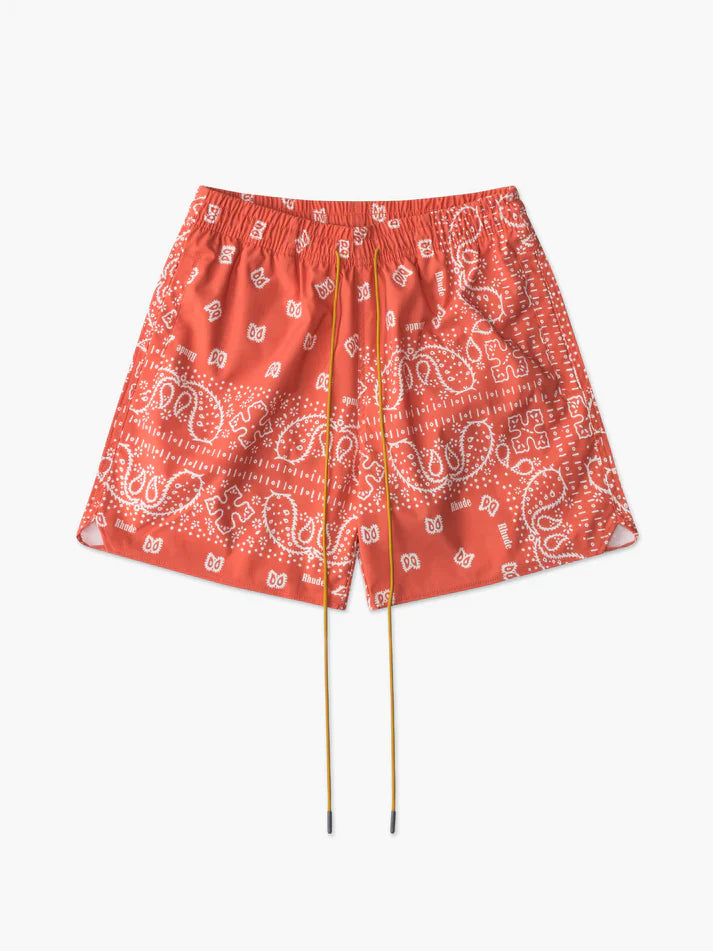 Rhude Bandana Print Swim Trunk Short Orange