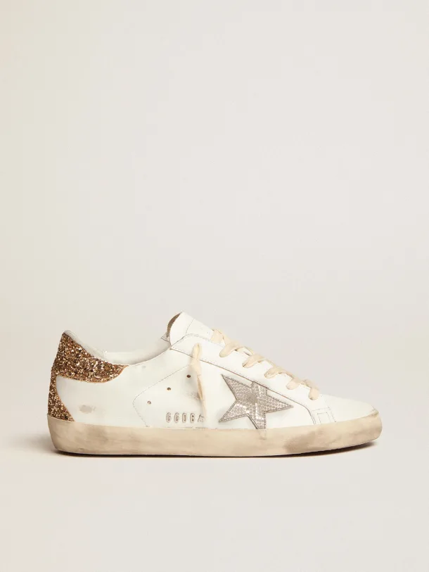 Golden Goose Super-Star snake-print silver leather star and gold glitter heel tab