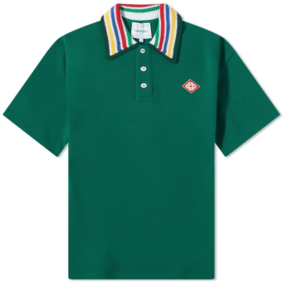 CASABLANCA Stripe Knit Collar Polo Shirt Green