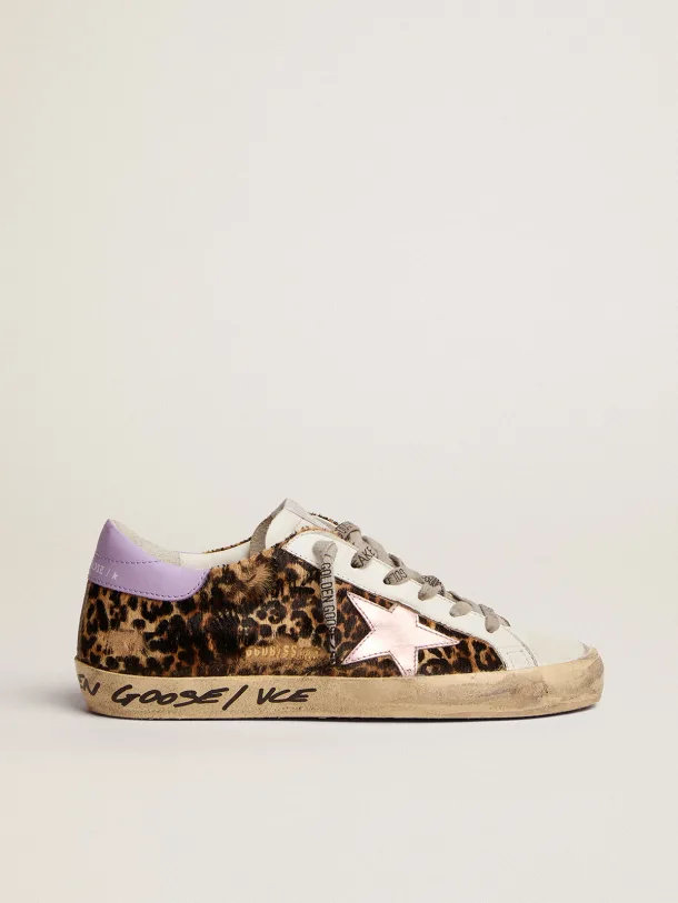 Golden Goose Super-Star LTD leopard-print pony skin with salmon-colored laminated leather star
