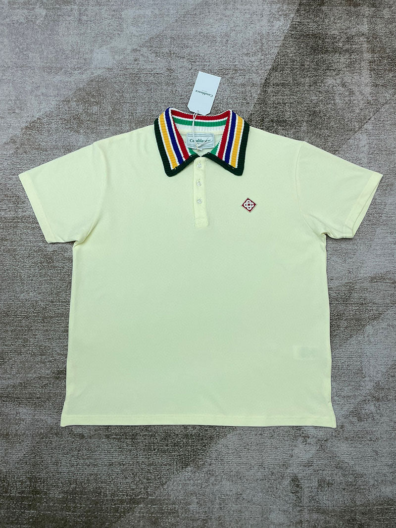 CASABLANCA Stripe Knit Collar Polo Shirt White