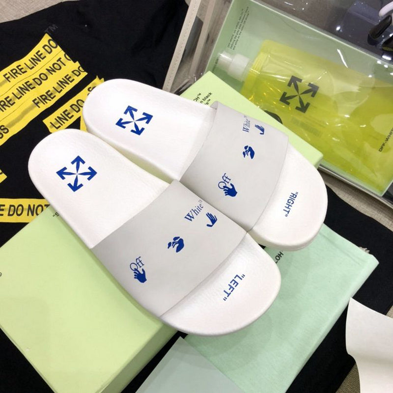 OFF-WHITE Logo Slides White Blue