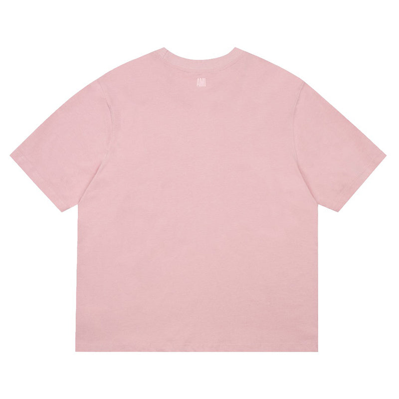 AMI Paris Oversized Logo-Appliquéd Cotton-Jersey T-Shirt Light Pink
