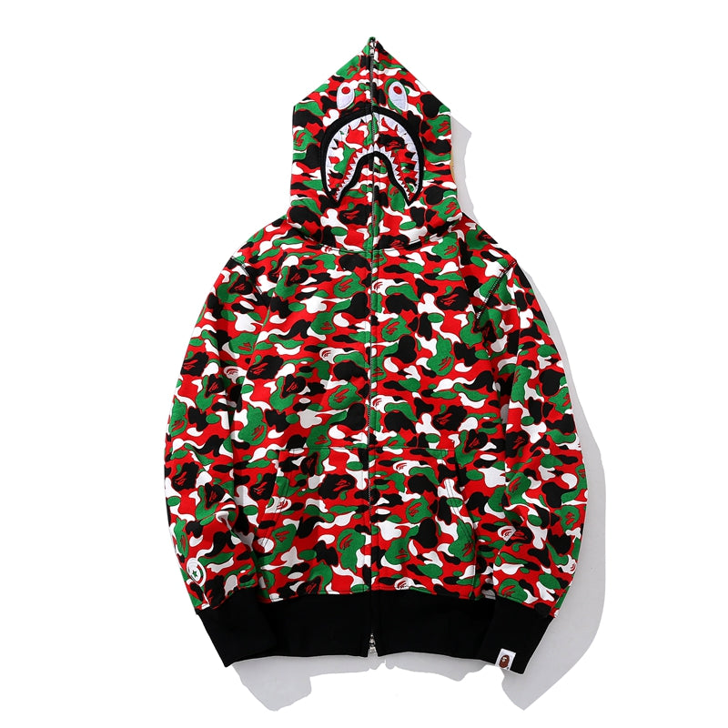 BAPE 1st Camo Shark Full Zip Red and Green Printed Hoodie