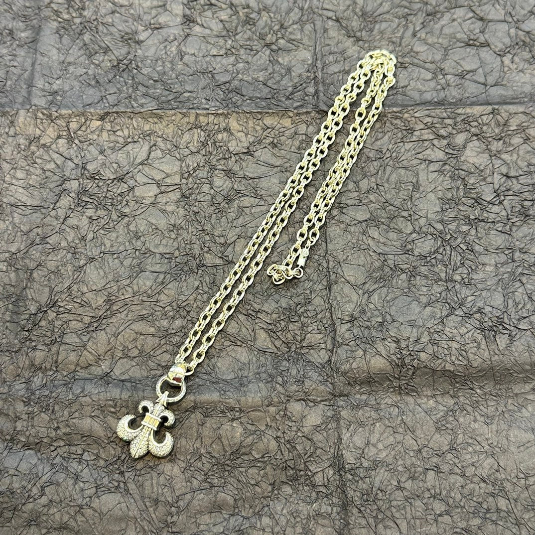 Chrome Hearts - Diamond Fleur de Lys Necklace Silver