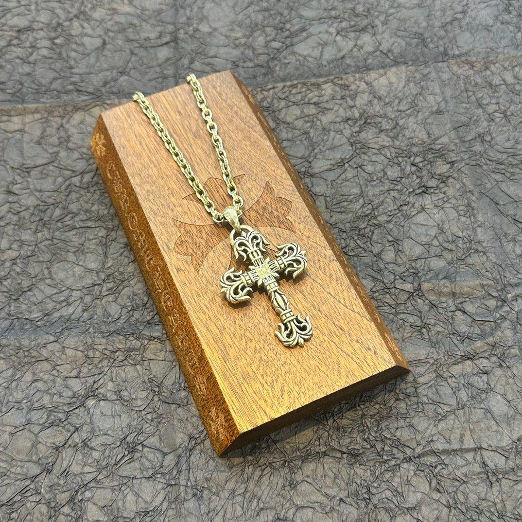 Chrome Hearts - Sterling Silver Retro Punk style Flame Cross Pendant