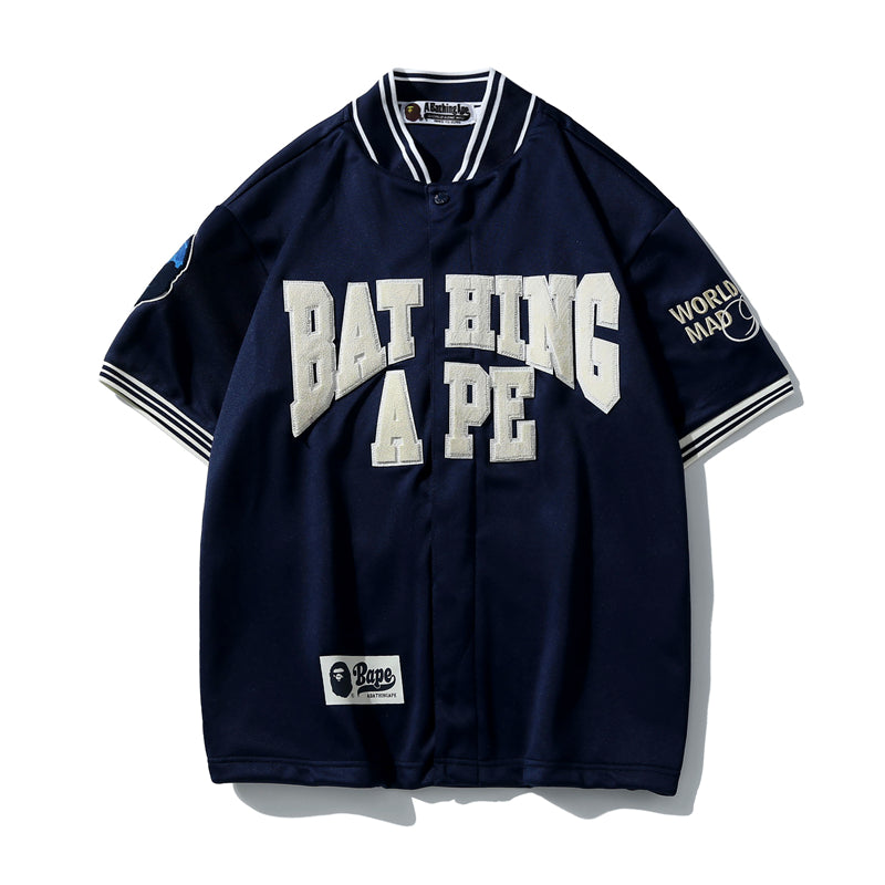 A BATHNIG APE BASEBALL JERSEY S/S SHIRT Navy